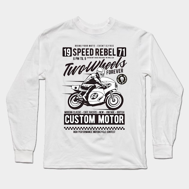 Two Wheels Forever, Vintage Retro Classic Long Sleeve T-Shirt by CoApparel